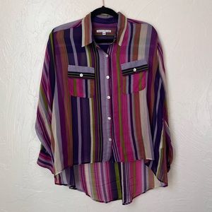 Amanda Uprichard multi color striped 100% silk button down blouse size M.
